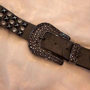 Faux Leather Rhinestone Studded Grey Belt